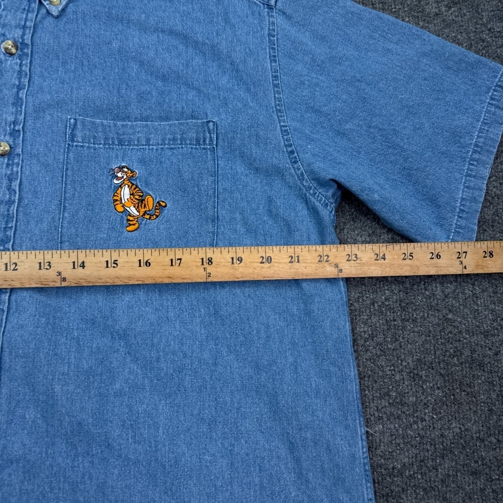 Vintage 90s Disney Tigger Button Down Denim Shirt Adult Size Medium Embroidered - Picture 11 of 12